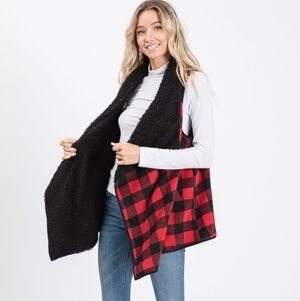 Spadehill Women's Buffalo Plaid Sherpa Lined Vest- XL